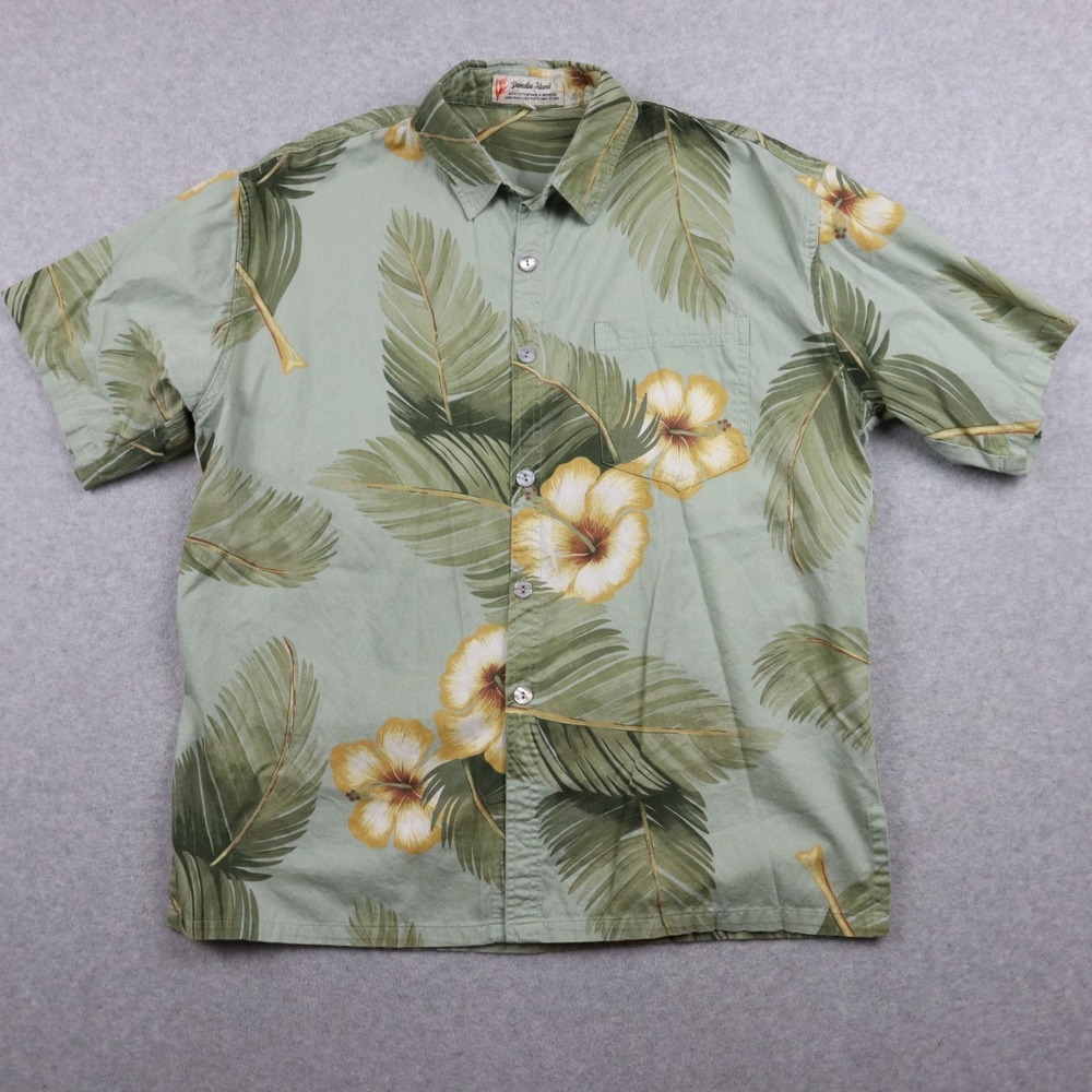 Paradise Island Shirt Mens Large Hawaiian Tropical Casual Button Up Short Sleeve
